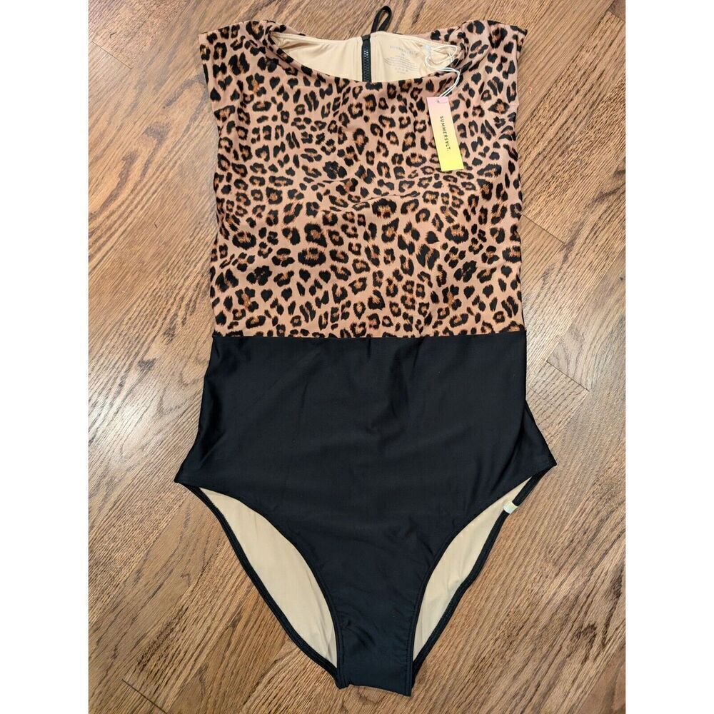 SUMMERSALT The Surf Leo Leopard Animal Print One Piece Swim Bathing Suit Size 10